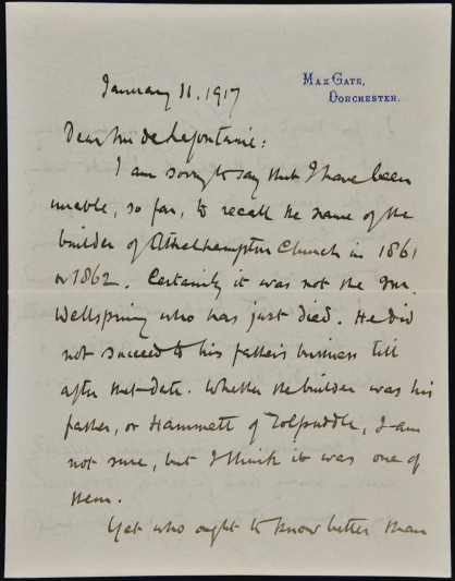 Hardy's letter to Alfred de la Fontaine.