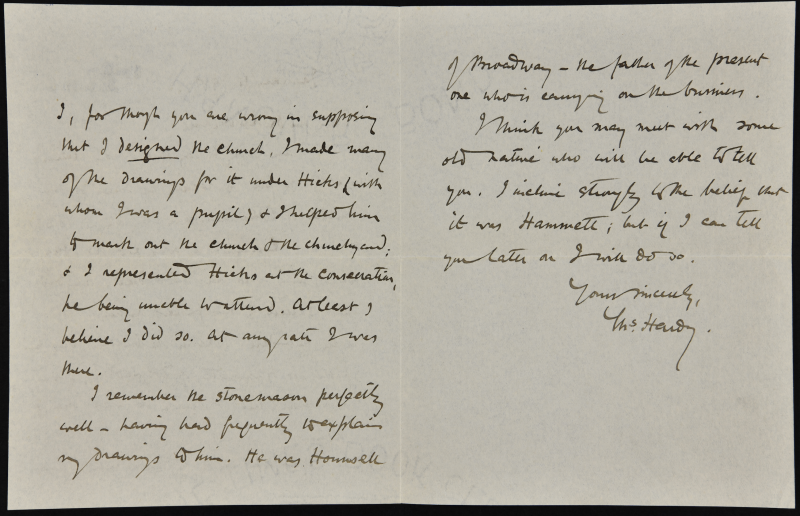 Hardy's letter to Alfred de la Fontaine.