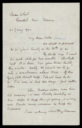 First page of Lawrence's letter to his sister. Courtesy of Nottingham University.