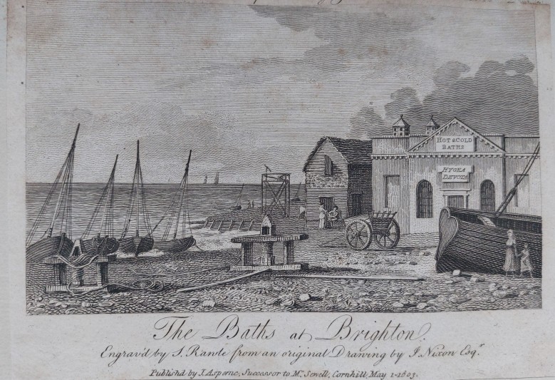Engraving 'The Baths at Brighton' by A Rawle from a drawing by J Nixon, 