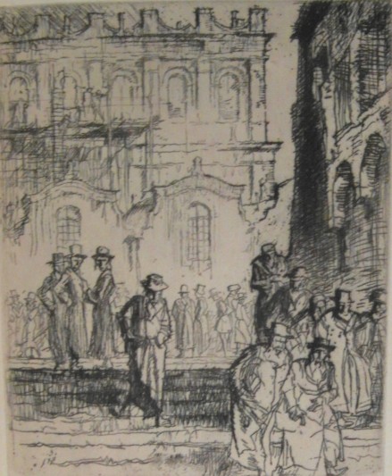 Etching of Jewish life in Belz. Courtesy of Campion Hall.