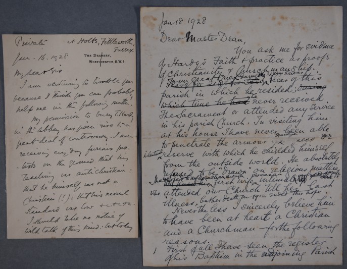 Correspondence relating to Hardy’s interment in Westminster Abbey