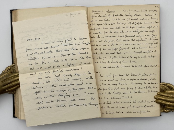 Diary of Hugh de Selincourt, entry for March 1939, with letter from Eva Schumann. 