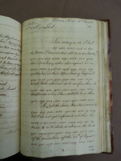 Diplomatic correspondence in cipher from Vienna to the 1st earl of Clarendon, 1745.