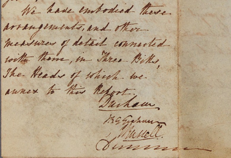 Draft letter addressed to Earl Grey, signed by the Commission of Four, detailing their proposals to be included in a bill for the reform of parliament, 14 January 1831. 