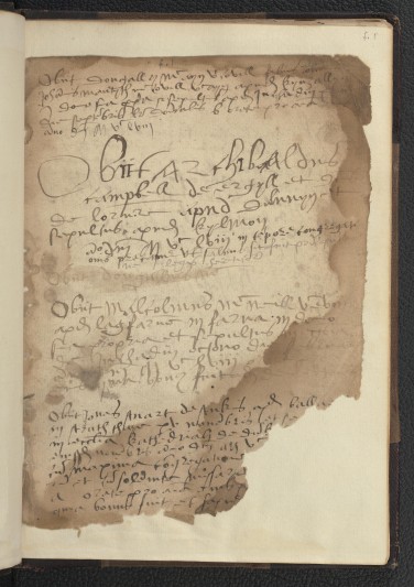A page from the annals, recording in large letters the death of Archibald Campbell, 4th earl of Argyll.    