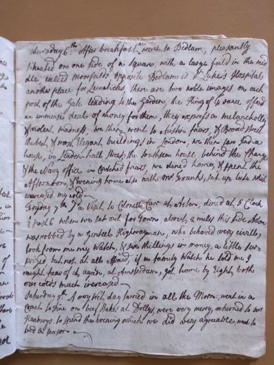 The page that describes the encounter with a highwayman. Images courtesy of the Bodleian Library.