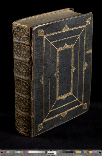 Late seventeenth century English binding in black goatskin with elaborate gold tooling