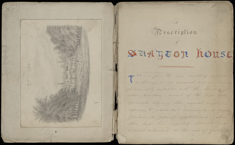 Title page of manuscript, 'A Description of Drayton House'.