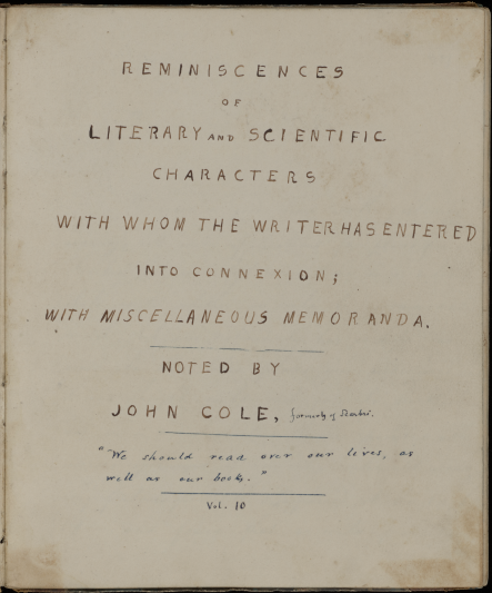 Title page of 'Reminiscences of Literary and Scientific Characters'