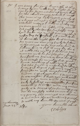 Letter from Edward Phelips to Colonel William Helyar describing the movements of the Duke of Monmouth in Somerset prior to the Battle of Sedgemoor, 23 June 1685