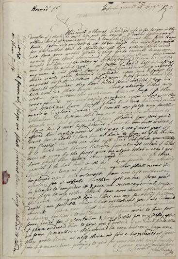 Letter from John Helyar in Jamaica to his father concerning the state of their plantation and French attacks, 1690.