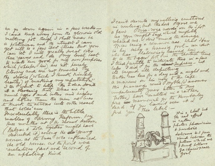Letter (16 October 1900) from Kipling to Garrett, with sketch of the memorial at Kimberley.
