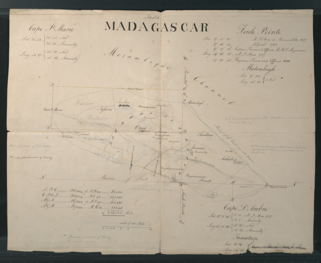 The alphabet of the Ovah language and the map of Madagascar © King’s College London, Foyle Special Collections Library