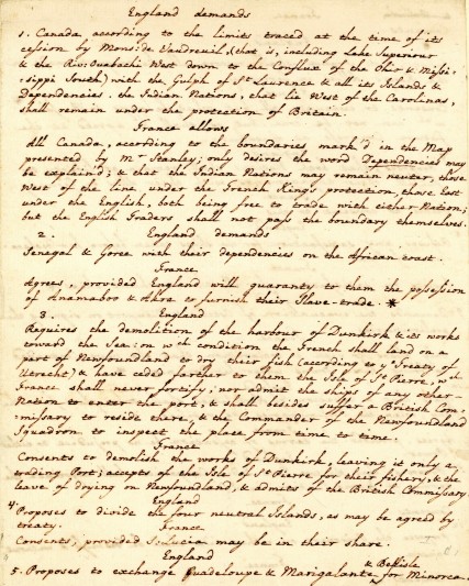 Thomas Gray, "England demands", notes on the Treaty of Paris.
