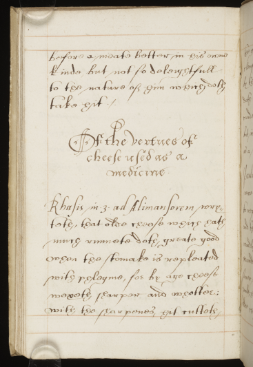 'Of the vertues of cheese used as a medicine'.