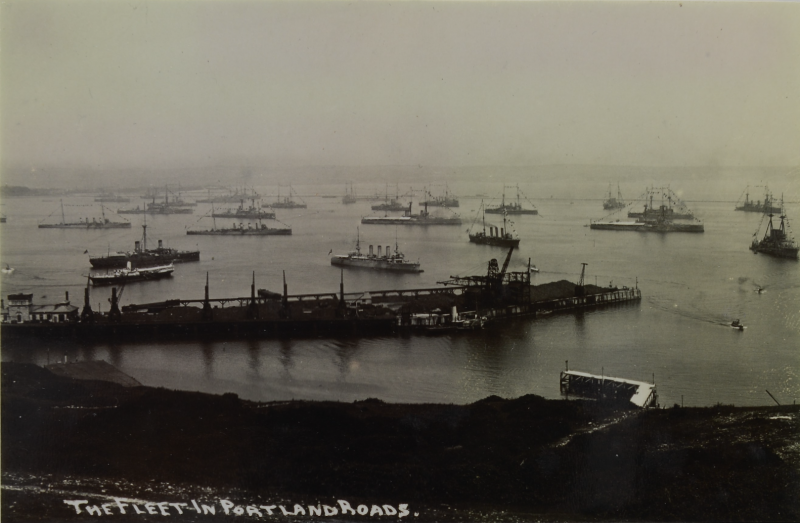 The fleet in Portland Roads, c1899.