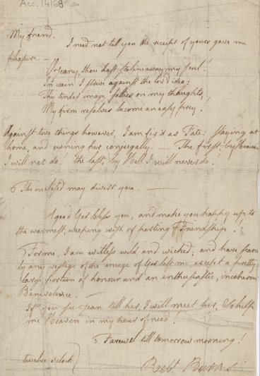 Letter from Burns to James Smith (Acc 14168).  Courtesy of National Library of Scotland.
