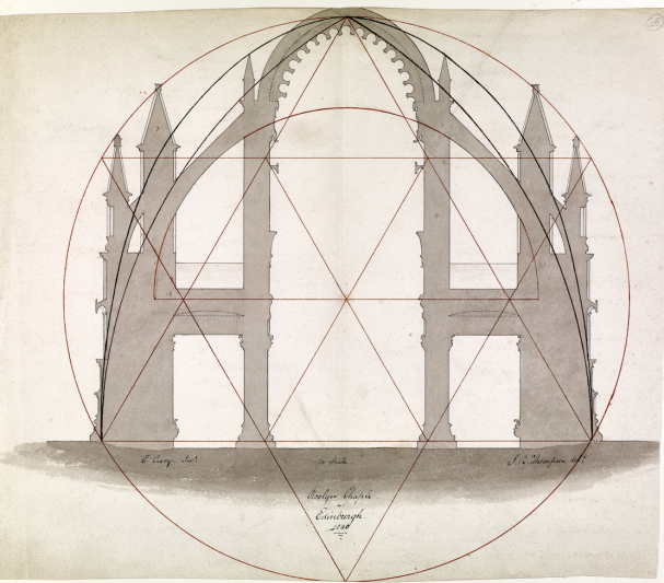 Section through nave with geometrical figure based upon a circle, John R Thomson, 1840.