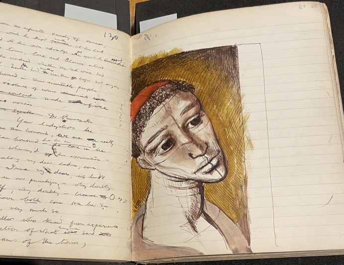 A sketch of Steerpike in one of Peake's notebooks, on view during a FNL visit to the BL in 2025. A sketch of Steerpike in one of Peake's notebooks, on view during a FNL visit to the BL in 2025.