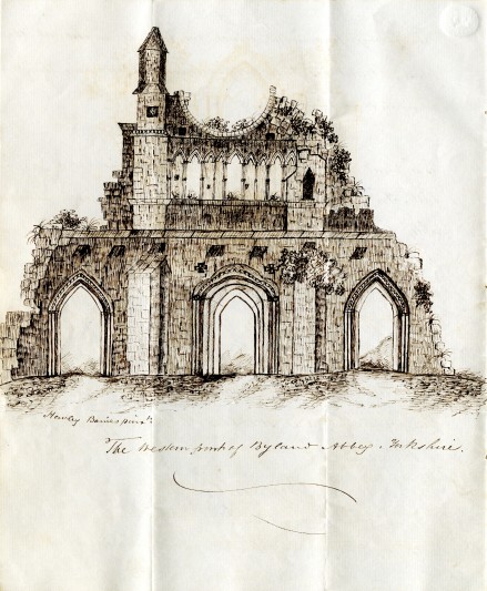 Sketch of Byland Abbey, Ryedale, by Hewley John Baines while a pupil at Haxby School, August 1837 [U DDBH/27/3]. Courtesy of Hull University Archives.