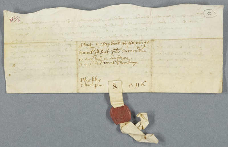 Sir Edward Dering’s annotations on the reverse of the charter of 1427.
