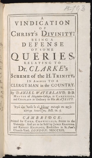 Title page of 'A Vindication of Christ’s Divinity', (London, 1719). 