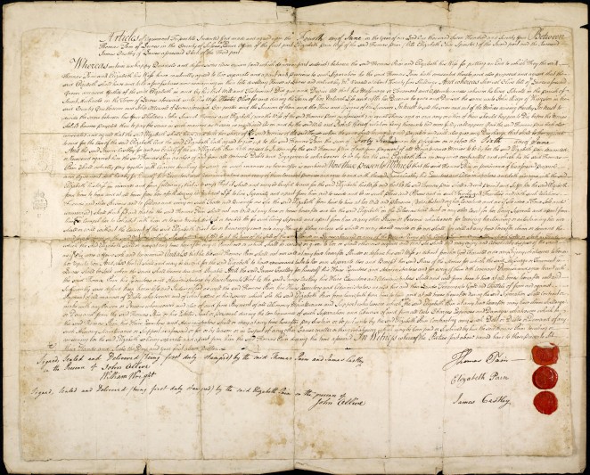 Agreement for the separation of Thomas Paine from his wife (AMS 7000-1). FNL grant 2009. Image courtesy of East Sussex Record Office.