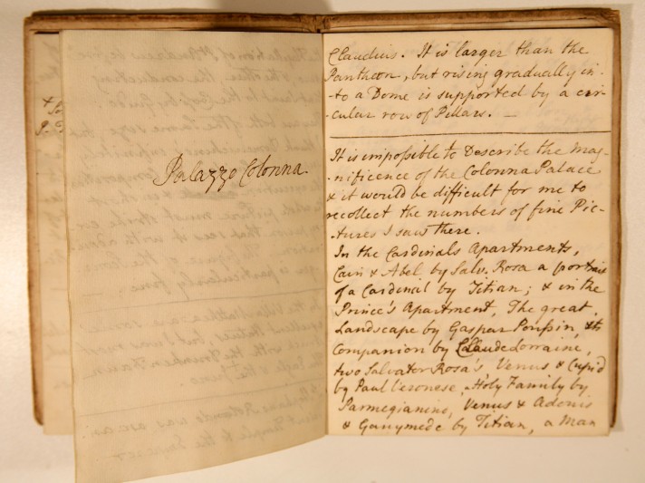 The Palazzo Colonna entry from Bunbury's manuscript journal of the Grand Tour. FNL grant 1999. Image courtesy of Gainsborough's House.