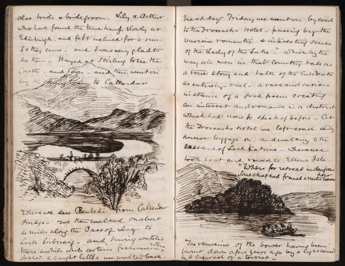 Fearon writing of a trip to Scotland, complete with sketches.