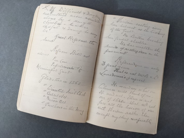 Detail, showing notes for a speech.