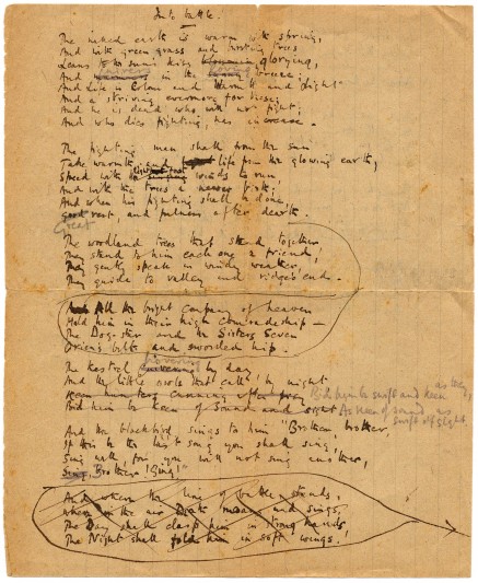 Holograph copy of Julian Grenfell's 'Into Battle', 1915.