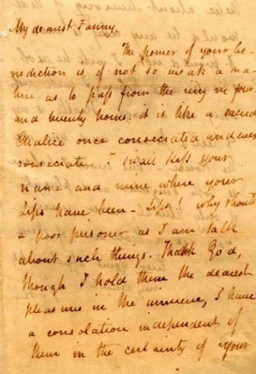 Autograph letter of John Keats to Fanny Brawne, 1820. FNL grant to Keats House Museum, 2011. 